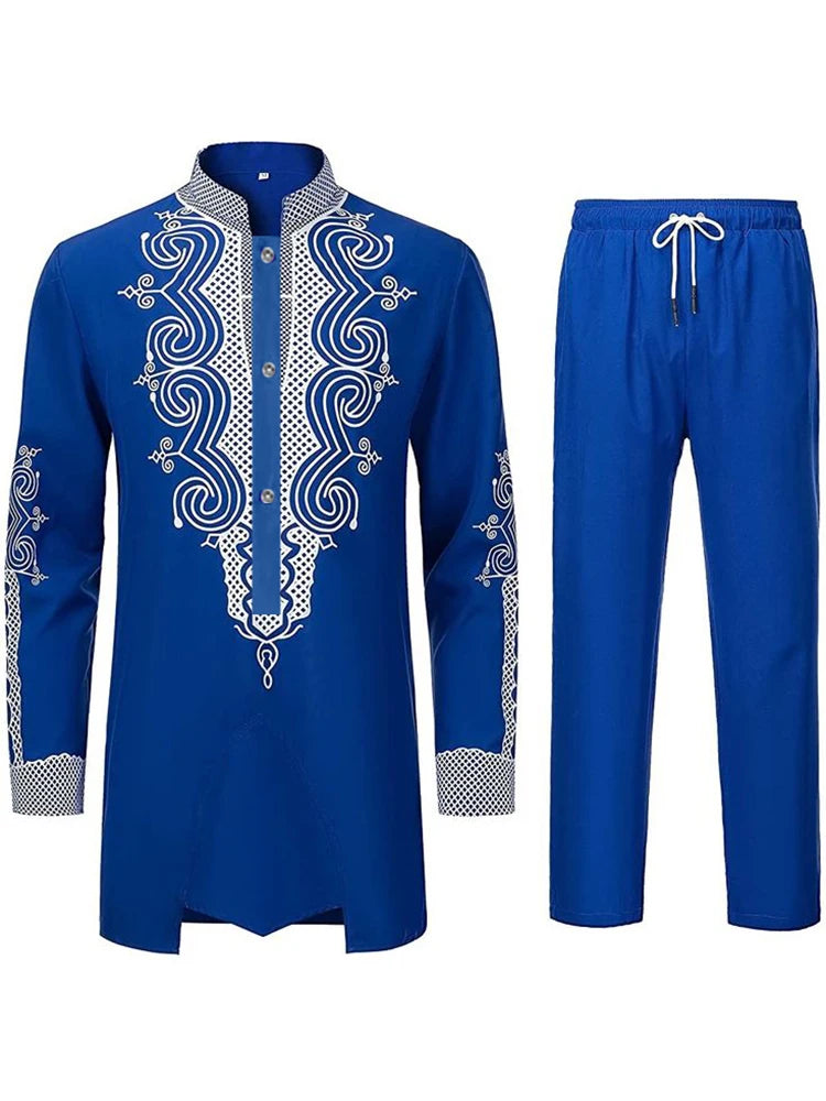 Muslim Robe Trousers The Traditional Dress of Arab Men 3D Pattern Printing Black White Yellow Navy Blue Long-Sleeved