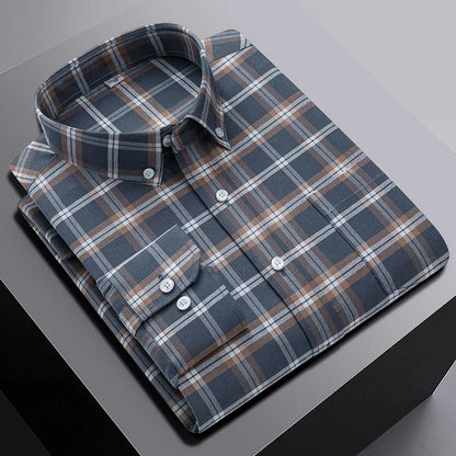 New In Shirt Oversize Long-Sleeve 100%Cotton Shirts for Men Slim Fit Formal Plain Shirt Plaid Casual Tops Designer Black Clothes