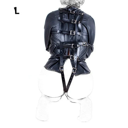 Leather SM Lingerie Straitjacket with Crotch Strap,Games Bondage Straight Jacket Harness,Slave Role Gimp Costumes BDSM Sextoys