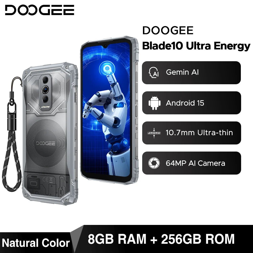 DOOGEE Blade10 Ultra Energy Rugged Phone Gemini AI 10.7mm Ultra-thin 6150mAh Battery Android 15 Widevine L1 Smartphone NFC