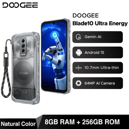 DOOGEE Blade10 Ultra Energy Rugged Phone Gemini AI 10.7mm Ultra-thin 6150mAh Battery Android 15 Widevine L1 Smartphone NFC