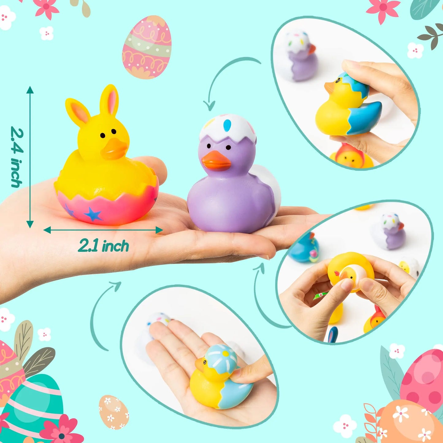 2/6/12/24pcs Easter Rubber Ducks, Mini  Bunny Rubber Duckies Bath Toys for Kids,  Easter Basket Stuffers and Party Favors