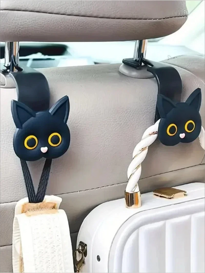 Cute 3D Cartoon Cat Car Seat Headrest Hook - Universal Vehicle Storage Organizer for Handbags, Wallets, and Jackets - Cute Ca
