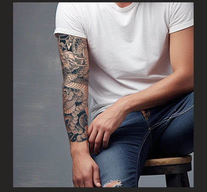 Dragon Full Arm Waterproof Temporary Tattoo Sticker, Long-lasting for 1-2 weeks, Realistic Semi-Permanent Fake Tattoo