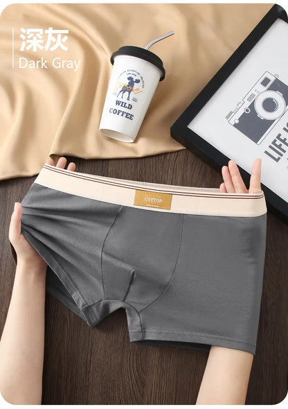 1/3Pcs Set Solid Color Men's Boxer Shorts Breathable Cotton Elastic Boyshorts Antibacterial 7A Level Comfortable Male Underwear