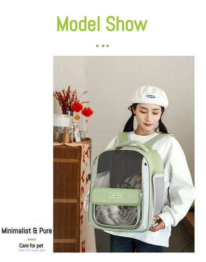 Breathable Portable Cat Carrier Transparent Large-Capacity Waterproof and Wear-Resistant Travel Backpack for Pets Foldable