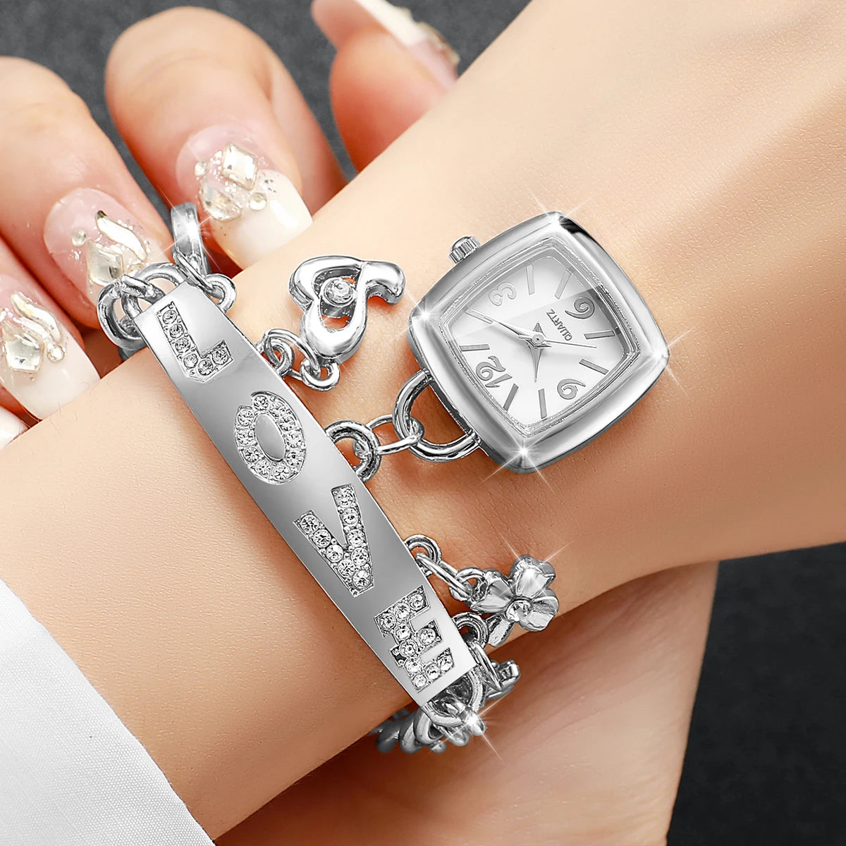 1/2PCS Women Fashion Luxury Bracelet Strap Quartz Wristwatches Set Ladies Square Arabic Numeral Dial Watch（Without Box）