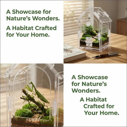 Portable Jumping Spider Enclosure Front Opening Removable Reptile Terrarium with Feeding Port Transparent