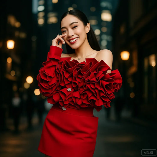 Elegant Red Off‑Shoulder Pleated Sleeve Mini Dress Party Evening Wedding Guest Dress 2025 Trending Women’s Fashion Plus Size