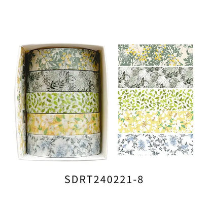 5 Rolls/set Aesthetics Floral Decorative Adhesive Tape Flower Washi Tape DIY Scrapbooking Material Sticker Label Stationery