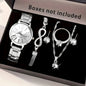 6PCS Women Watch Jewelry Set - Fashion Quartz Watch + Crystal Infinity Bracelet Necklace Earring Ring for Ladies（Without Box）