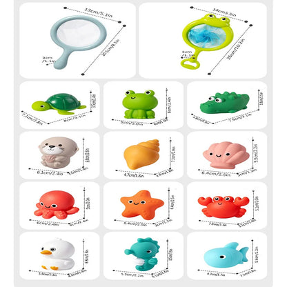 Frog Net Fishing Bath Toy Baby Floating Turtle Animal Squeeze Squeaky Pool Summer Splashing Water Toy Gift