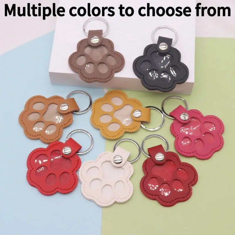 Leather Memorial Pet Hair Storage Bag Cat Paw Keychain DIY Homemade Pet Memorial Keychain for Commemorative Gift Bag Wallet