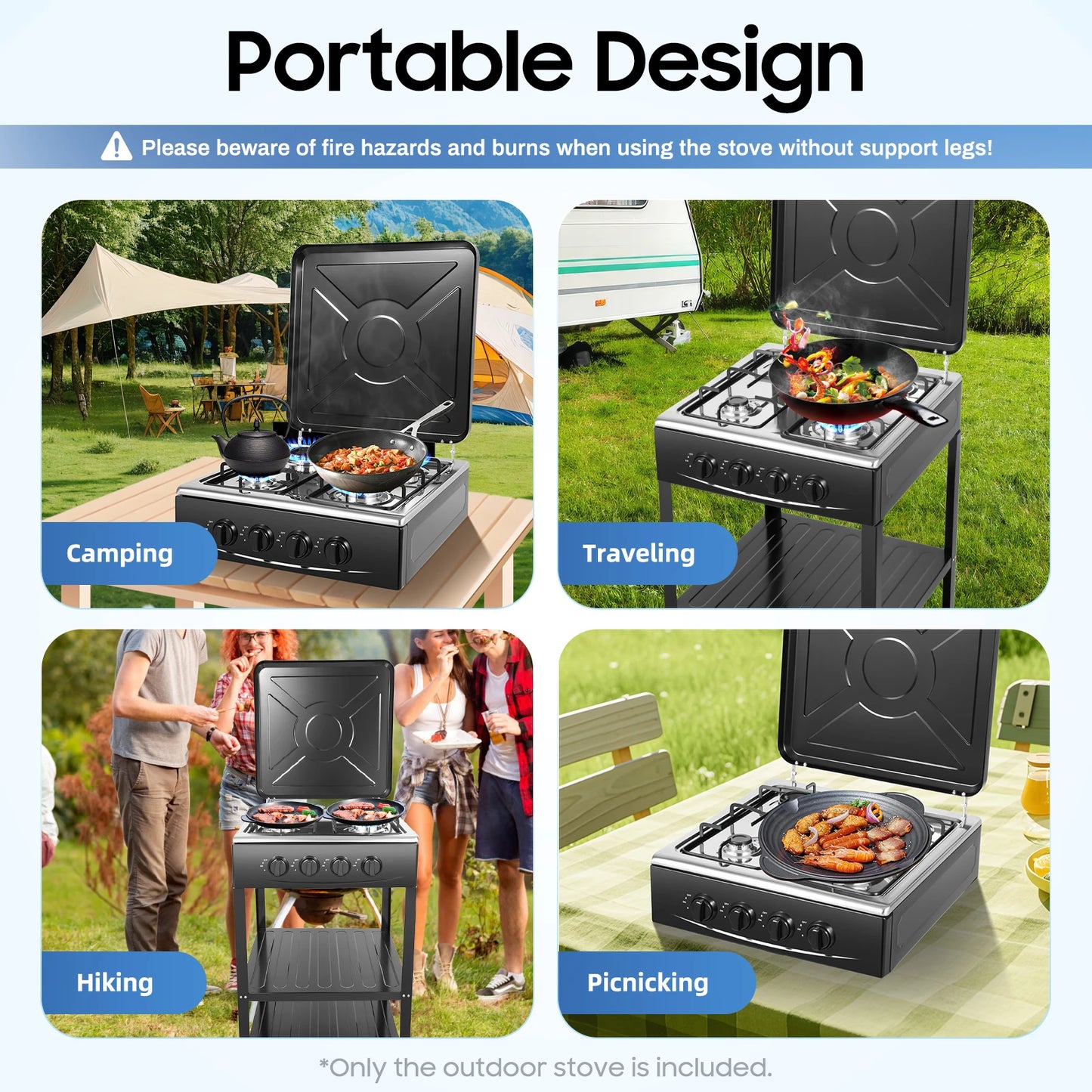 Natural Gas Stove w/ 4 Burners, Classic Appearance NG/LPG Gas Stove, Wind-resist Indoor Outdoor Cooking Tool, Gas Cooktop