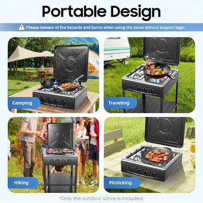Natural Gas Stove w/ 4 Burners, Classic Appearance NG/LPG Gas Stove, Wind-resist Indoor Outdoor Cooking Tool, Gas Cooktop