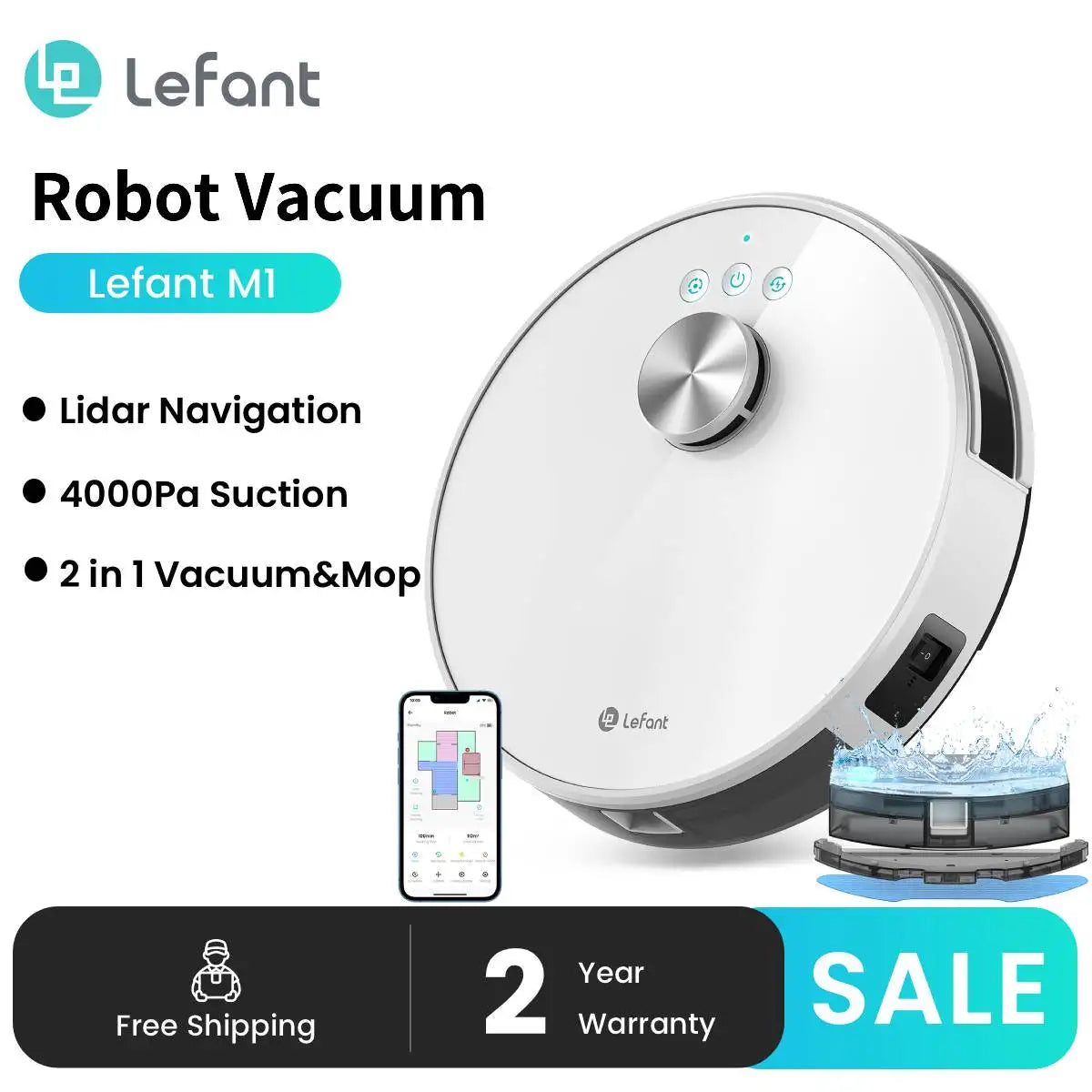 Lefant M1 LDS Robot Vacuum Cleaner with Multi Plane Mapping, 4000Pa Suction,Schedule, App/Alexa Control, for Pet Hair