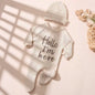 Ylsteed "Hello" Embroidery Knitting Newborn Birth Announcement Outfits Footed Jumpsuit Baby Boy Girl Photography Props Newborn