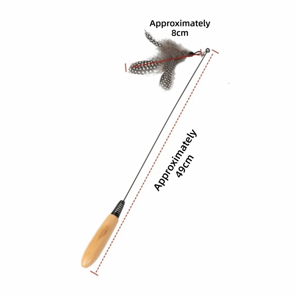 Wooden Handle Spring Teasing Cat Stick Feather Simulation Fishing Rod Cat Teaser Stick Interactive Replaceable Bell Squeaky Cat