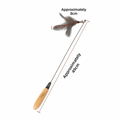 Wooden Handle Spring Teasing Cat Stick Feather Simulation Fishing Rod Cat Teaser Stick Interactive Replaceable Bell Squeaky Cat