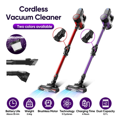 Cordless Vacuum Cleaner, 32KPA Househeld Stick Vacuum Cleaner With LED Lights, Foldable Tube, Washable Hepa Filtration, Self-standing, 4000mAh Battery, Multifunction Accessories, Lightweight Vacuum For Hardwood Floor Carpet P