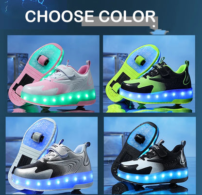 Kids Sneakers USB Recharge Light Up Skates Shoes Boys Girls Casual Skateboarding Shoe Roller Skate Outdoor Sports Shoes With LED