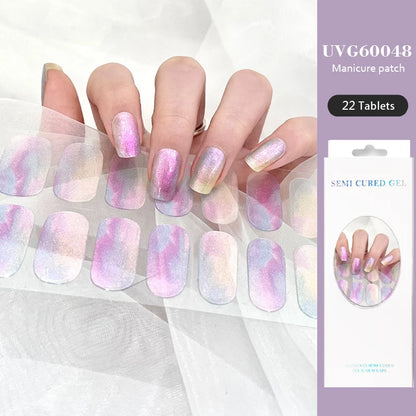 16/22 Tips Semi Cured Gel Nail Stickers for UV Lamp Designer Adhesive Nail Gel Wraps DIY Long-lasting  Nail Decoration