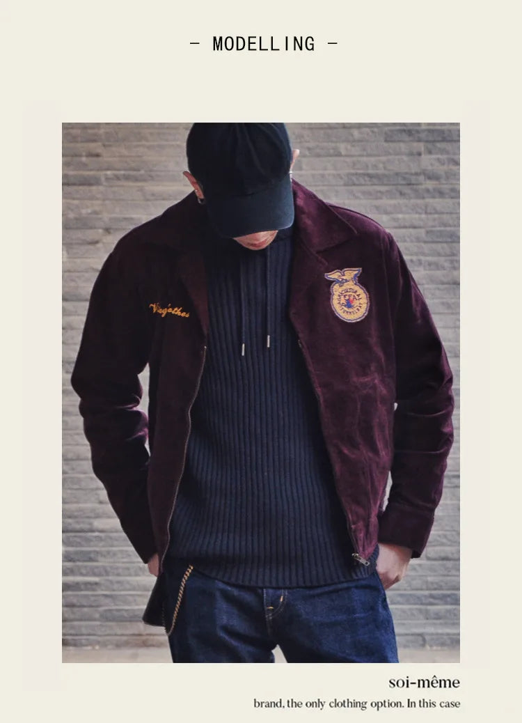 2026 Spring/Summer American Retro Workwear Long-Sleeved Farmer's Coop Jacket for Male Youth - High-end Trendy Corduroy Coat