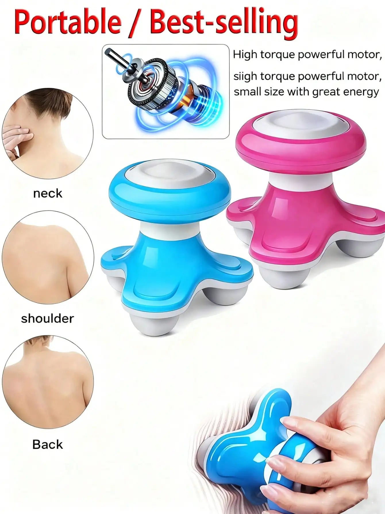 2026 Portable Mini 3D Triangular Massager, Portable Full Body Relief For Back, Legs, And Shoulders Battery（Batteries Not Includ）