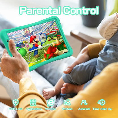 PRITOM 10 inch Kids Android Tablet, 4GB(2+2)+32GB, Quad Core, 6000 mAh, WiFi 6, Dual Camera, Bluetooth, Toddler Tablet