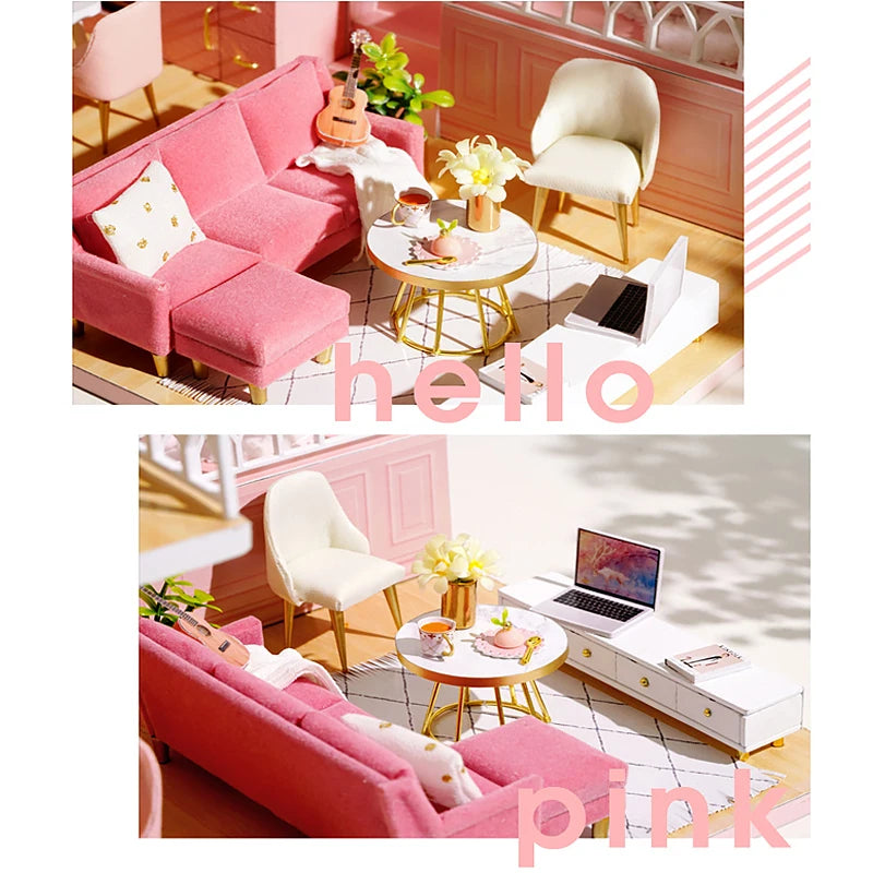 Doll House Kit 3D Wooden Mini DollHouse Assembly Building with Furniture Kit Toy For Birthday Gift 3D Puzzle Handmade Home Decor