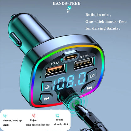 Bluetooth 5.0 FM Transmitter Handsfree Car MP3 Player With 20W USB Super Quick Charge Adapter for Car
