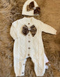Dollbling Baby Boys' Knit Ribbed Romper Jumpsuit with Bodysuit and Hat 3pcs Set Newborn Cotton Knitted Sweater Romper Suit