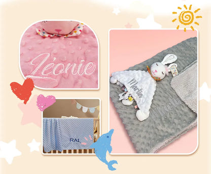 Custom Name Baby Blanket Personalized Baby Shower Gift Soft Minky Dot 2-in-1 Blanket & Lovey Set for Boys Girls