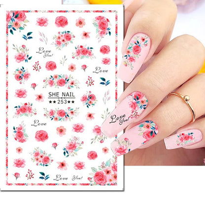 3d Nail Art Decals Spring Booming Violets Lavenders Purple Blue Pink Flowers Butterflys Stickers Decoration For Nail Tips Beauty