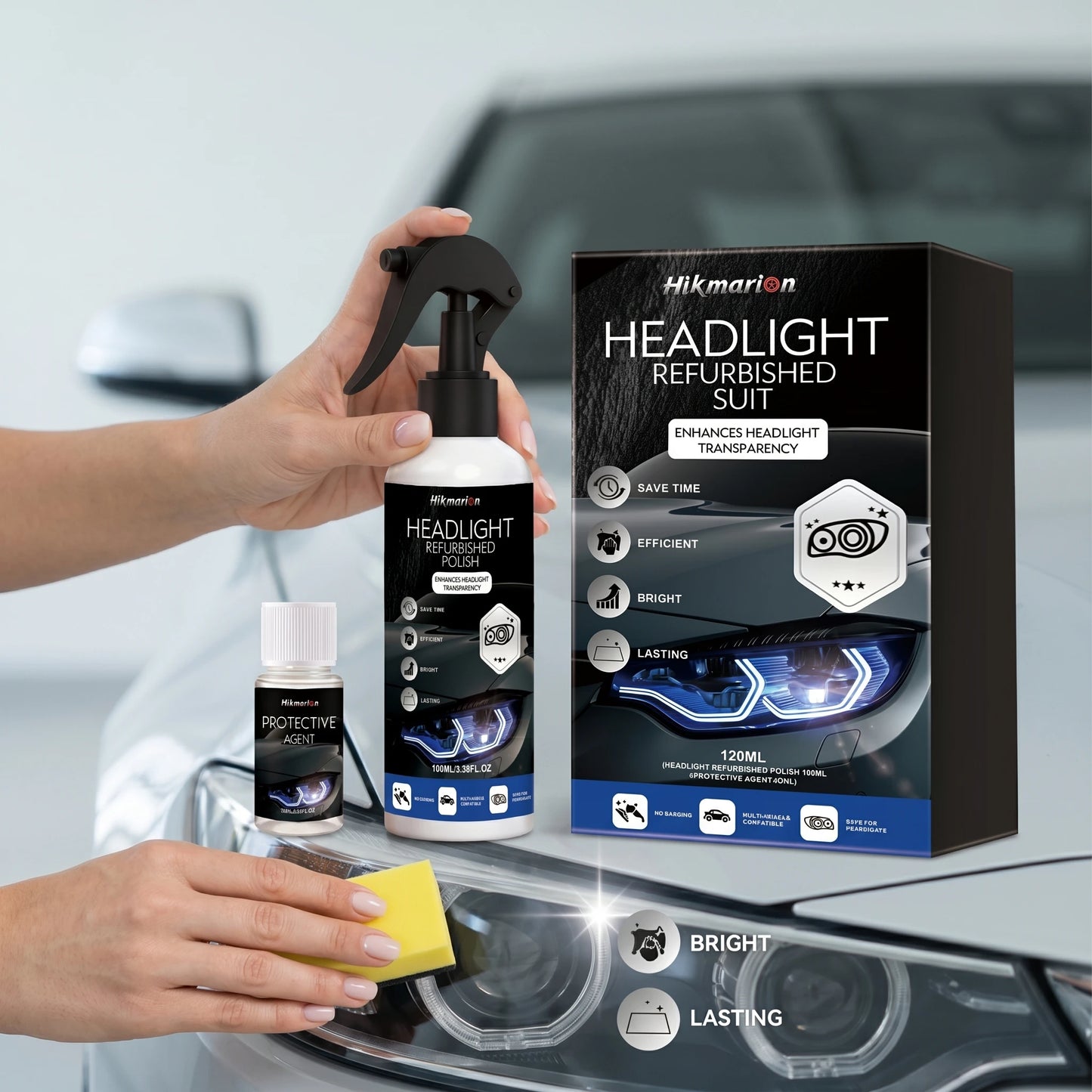 Car Headlights Restoration Kit Repair Scratches Restore Clarity-Car Lens Remover Oxidation Headlight Refurbish Tool Polish Spray