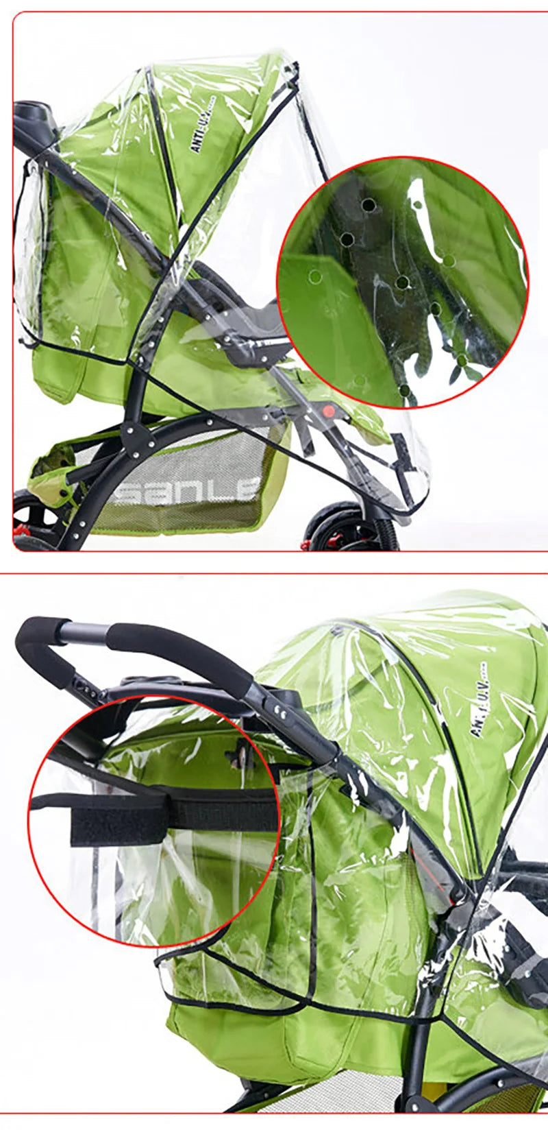 Transparent Baby Trolley Rain Cover Universal Waterproof Breathable Stroller Raincoat Zipper Opens Umbrella for Cart Accessories