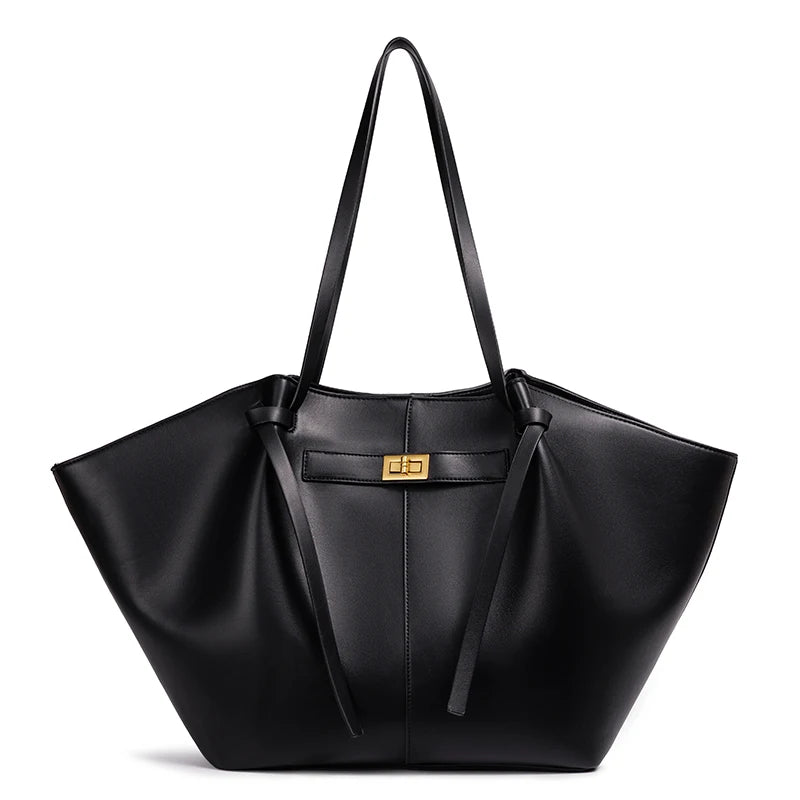 Fashion Large Capacity Trapeze Women Shoulder Bags Designer Metal Lock Handbags High-Quality Pu Leather Big Tote Commute Bag