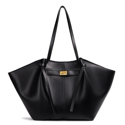 Fashion Large Capacity Trapeze Women Shoulder Bags Designer Metal Lock Handbags High-Quality Pu Leather Big Tote Commute Bag