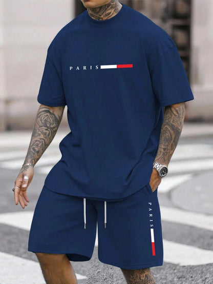 Men's Tracksuit 2 Piece O-neck Short Sleeve Shirt Shorts Set Men's Running Suit Plus Size T Shirts Man Clothing Summer T-shirt