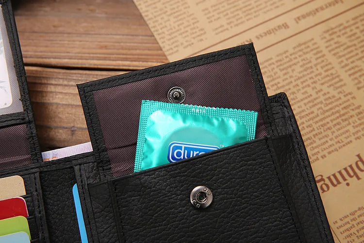 100% Genuine Leather Men Wallets Premium Product Real Cowhide Wallets for Man Short Black Walet Portefeuille Homme