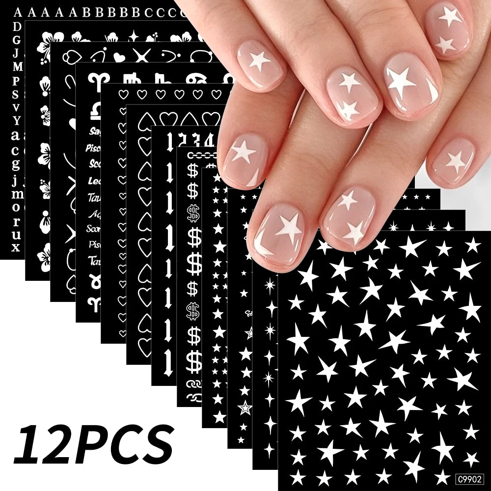 12pcs/set Cute Cartoon Dog/Cat Nail Art Stickers 3D Graffiti Black Cat Dog  Nail Decals 8*10cm Self-Adhesive Cartoon Nail Art Su