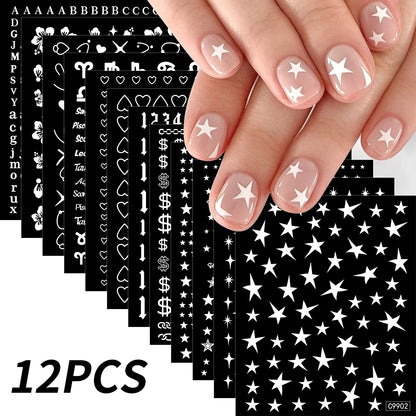 12pcs/set Cute Cartoon Dog/Cat Nail Art Stickers 3D Graffiti Black Cat Dog  Nail Decals 8*10cm Self-Adhesive Cartoon Nail Art Su