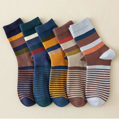 5 Pairs Combed Cotton Men's Socks Outdoor Party Compression Socks Fashion Colorful Square And Stripe Happy Dress Socks Men