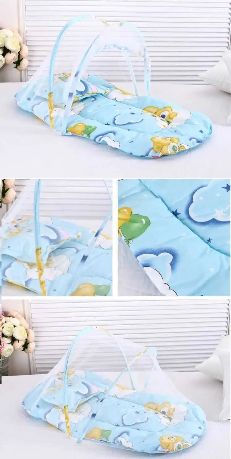 Foldable Baby Crib Mosquito Net with Mattress and Pillow Sleeping Diaper Pad Newborn Mosquito Tent Baby Crib Netting Travel Bed