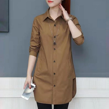 Women Shirt Solid Color Long Sleeve Single Breasted Turndown Collar Loose Streetwear Spring Summer OL Basic Shirt Blouse