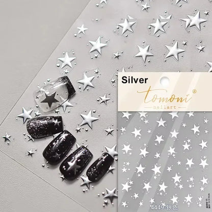 1 piece  5D silver nail stickers metal mini star nail art stickers high quality exquisite decals self-adhesive nail art stickers