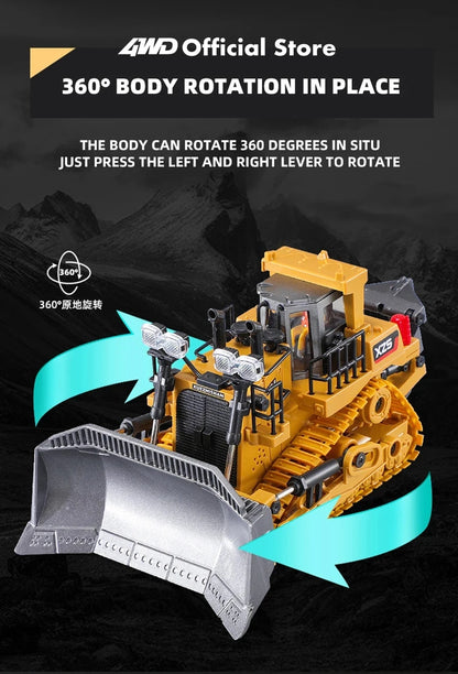 4WD Remote Control Excavator 4x4 Alloy Dump Truck Bulldozer Radio Model RC Car Construction Vehicle with Lights Sound Toy Gift