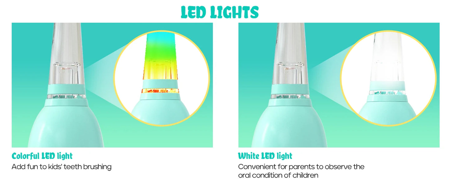 Seago Kids Electric Toothbrush Child Dolphin Colorful Observing LED 2 Mins Smart Timer IPX7 Waterproof Teeth Cleaning