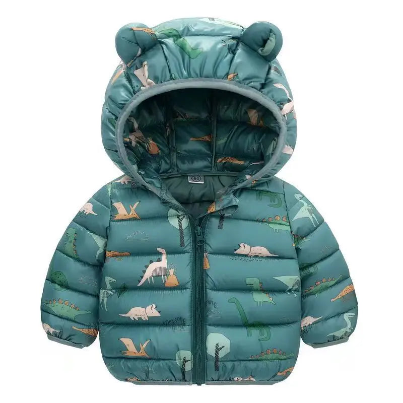 Baby Boys Girls Down Jackets Kids Cartoon Bear Zipper Coats Autumn Boys Thin Warm Hooded Jackets Children Clothes Outerwear