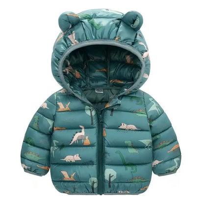 Baby Boys Girls Down Jackets Kids Cartoon Bear Zipper Coats Autumn Boys Thin Warm Hooded Jackets Children Clothes Outerwear